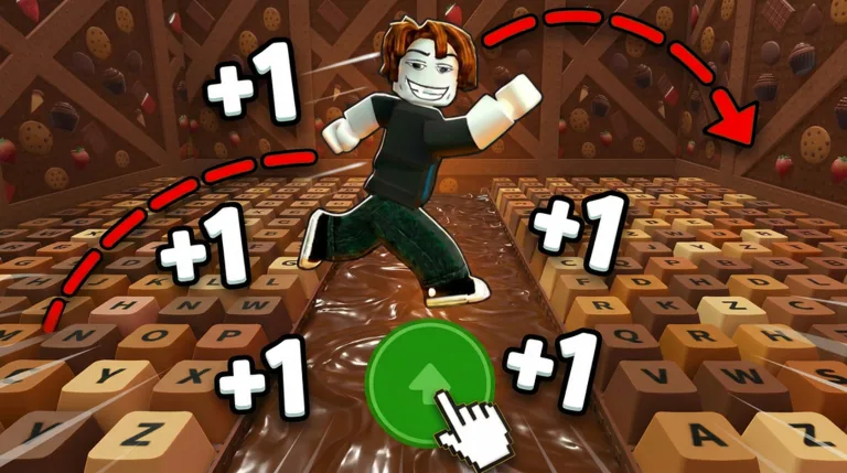 A character double jumps over a chocolate keyboard