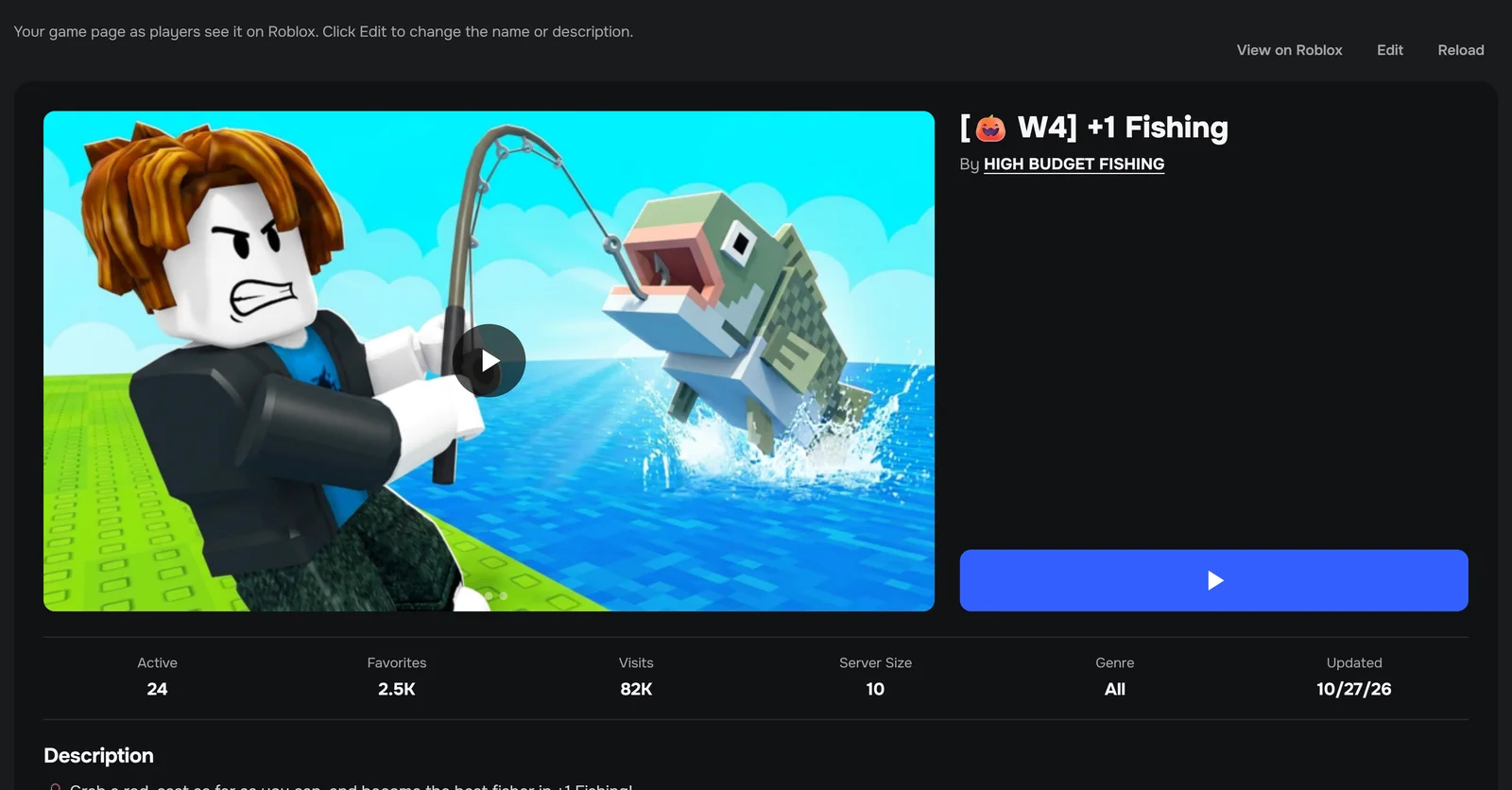 The game page preview with the trailer